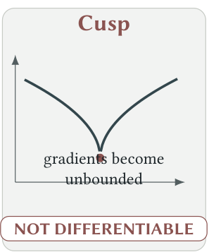 A cusp has gradients that become unbounded
