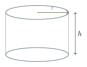 Closed cylinder with radius r and height h.