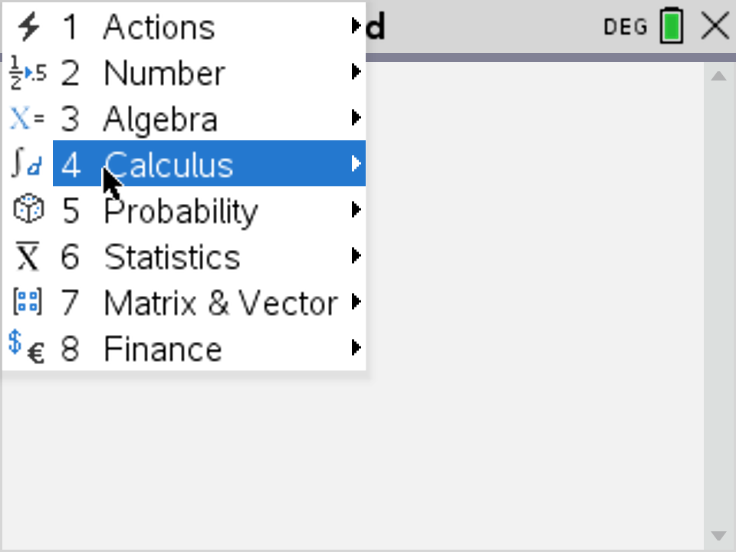 TI-Nspire Calculus menu