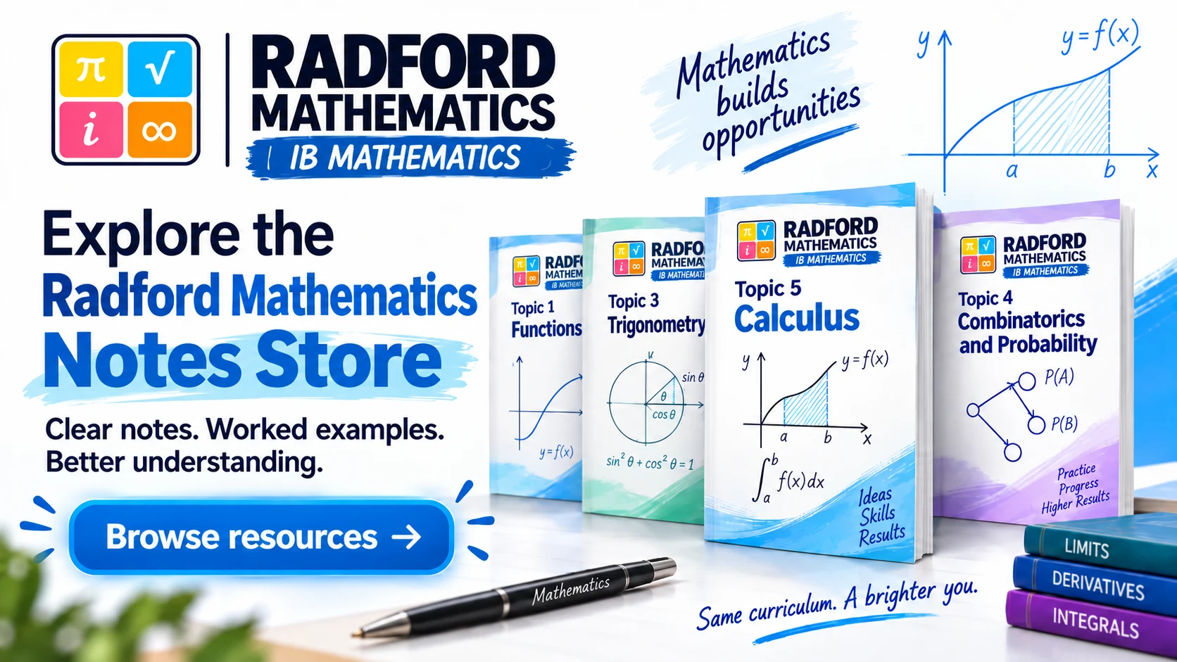 Explore the Radford Mathematics Notes Store: clear notes and worked examples. Browse resources.
