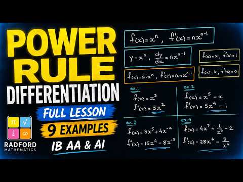 Power Rule Differentiation FULL LESSON | IB Maths AA & AI | 9 Examples — YouTube thumbnail